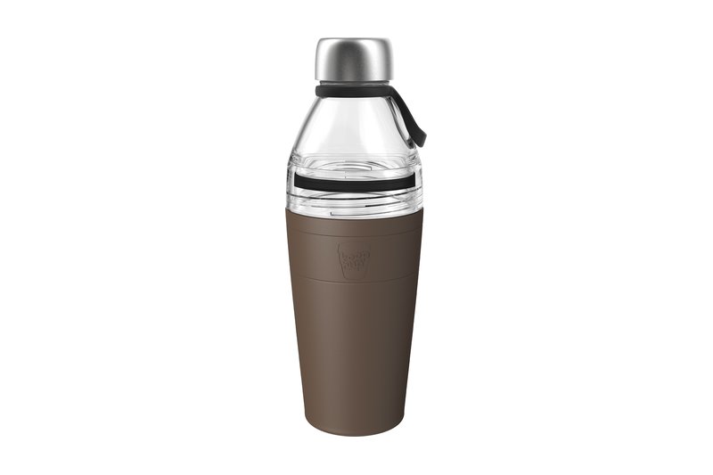 KeepCup Helix Thermal stainless bottle with a clear lid section and brown band