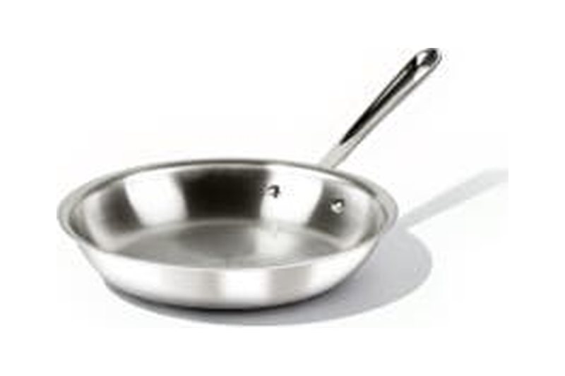 All-Clad D3 stainless steel fry pan, uncoated, with a riveted stainless handle