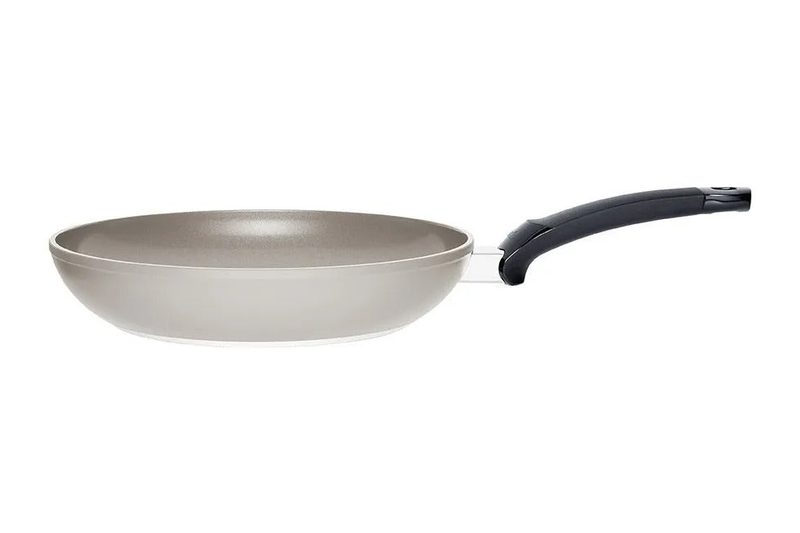 Fissler Ceratal Classic frying pan with a light grey ceramic non-stick coating and black handle