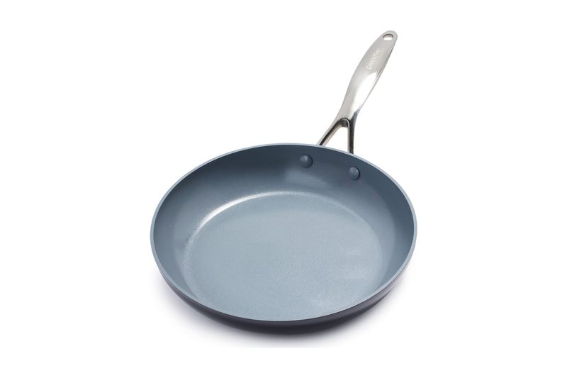 GreenPan Valencia Pro frying pan with a grey ceramic non-stick interior and a stainless handle